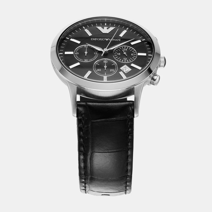Emporio Armani Renato AR2447 Black Dial Leather Strap Men&