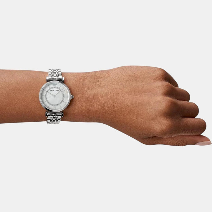 Emporio Armani Gianni AR1908 White Dial Silver Mesh Women&