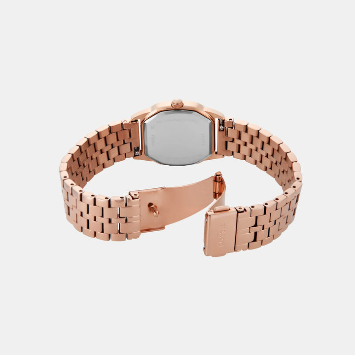 Fossil Harlow ES5386 Octagon Beige Dial Rose Gold-Tone Stainless Steel Women&