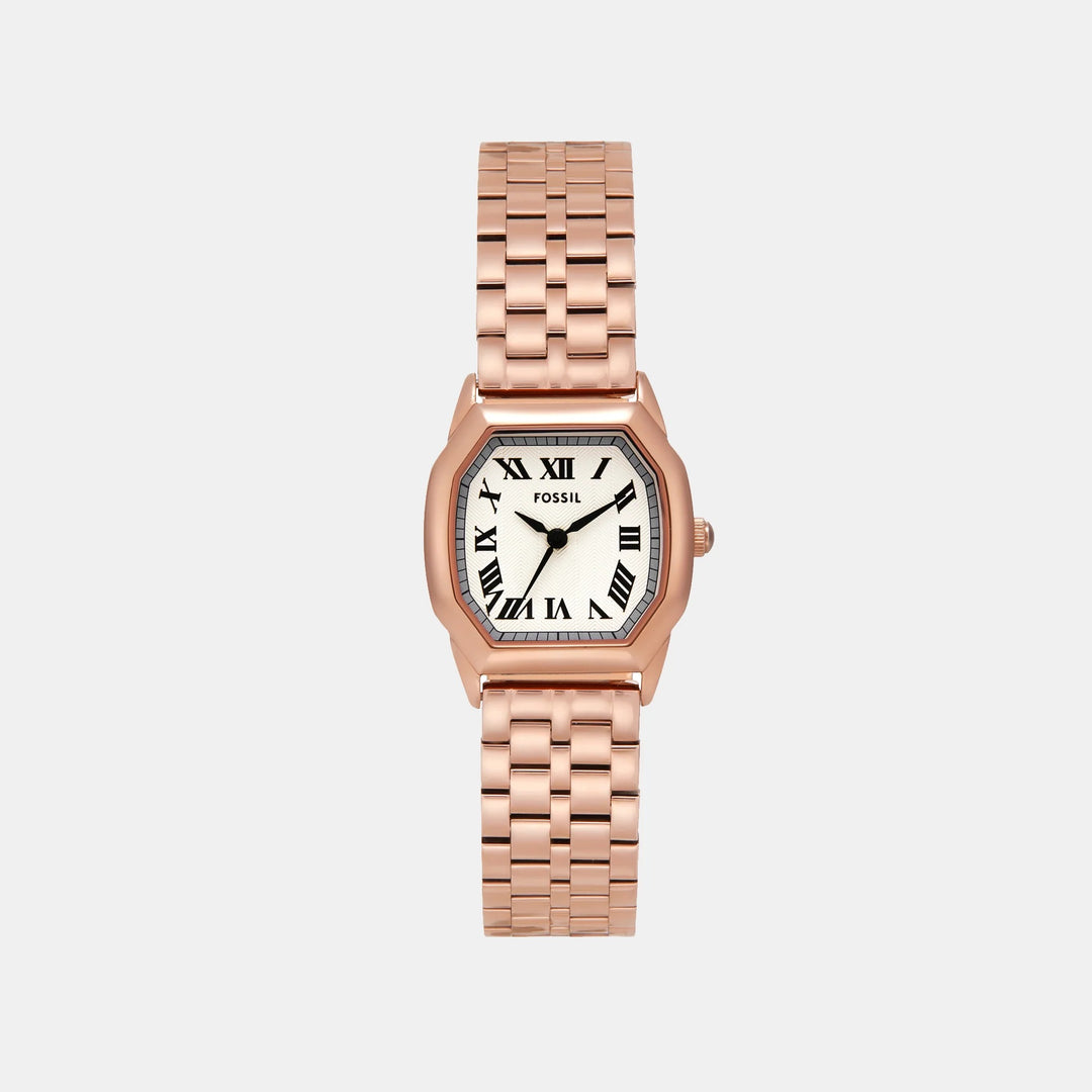Fossil Harlow ES5386 Octagon Beige Dial Rose Gold-Tone Stainless Steel Women&