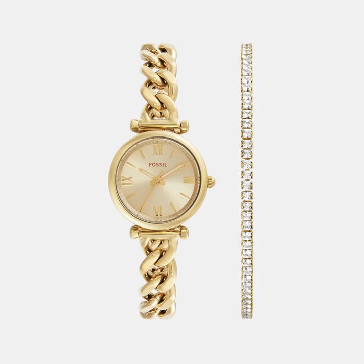 Fossil Carlie ES5387SET Gold Dial Watch and Crystal Tennis Bracelet Women&