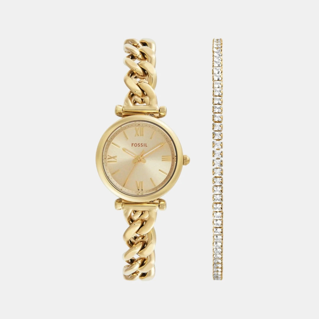 Fossil Carlie ES5387SET Gold Dial Watch and Crystal Tennis Bracelet Women&