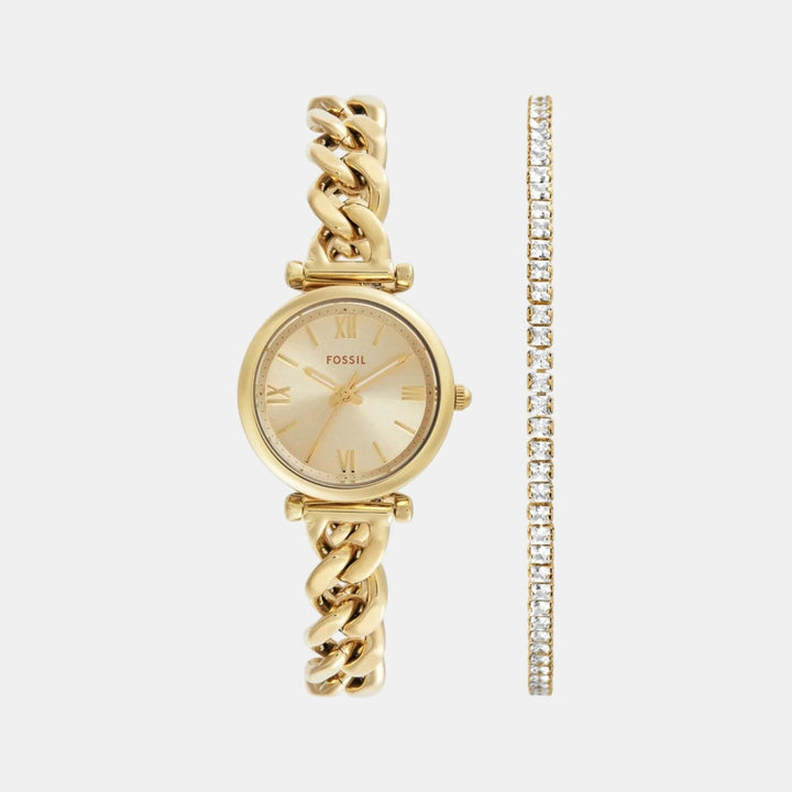 Fossil Carlie ES5387SET Gold Dial Watch and Crystal Tennis Bracelet Women&