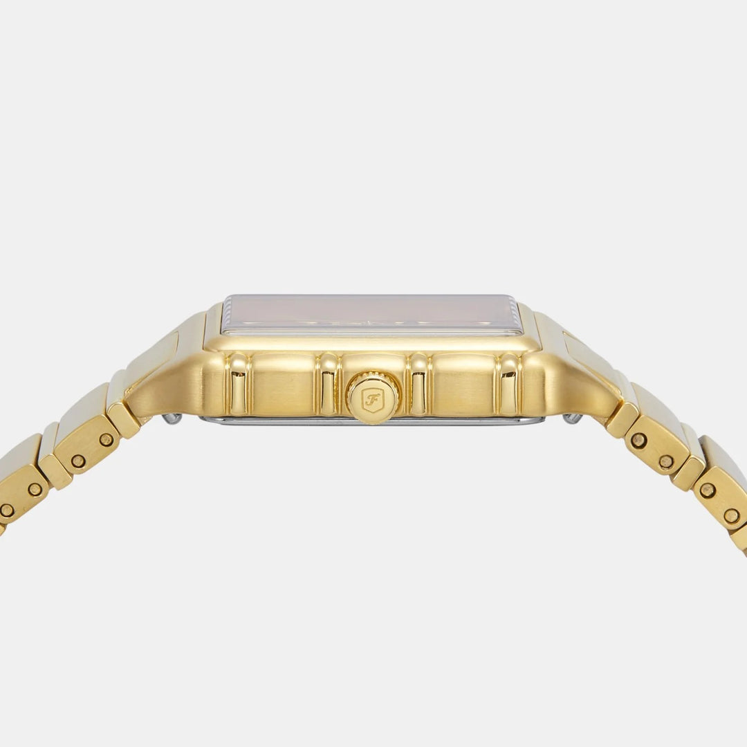 Fossil Raquel ES5389 Rectangular Gold Dial Gold-Tone Stainless Steel Women&