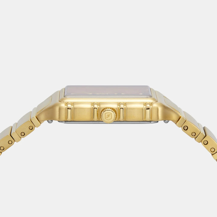 Fossil Raquel ES5389 Rectangular Gold Dial Gold-Tone Stainless Steel Women&