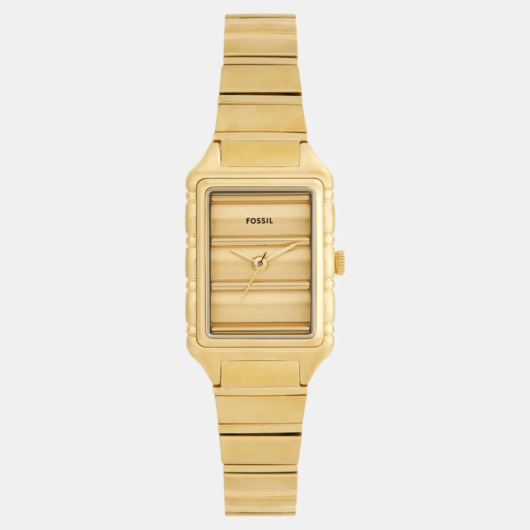 Fossil Raquel ES5389 Rectangular Gold Dial Gold-Tone Stainless Steel Women&