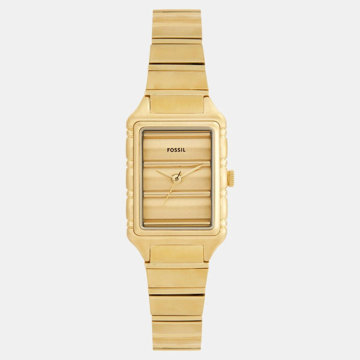 Fossil Raquel ES5389 Rectangular Gold Dial Gold-Tone Stainless Steel Women&