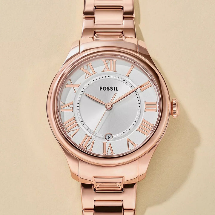 Fossil Gilmore ES5394 Silver Dial Rose Gold-Tone Stainless Steel Women&