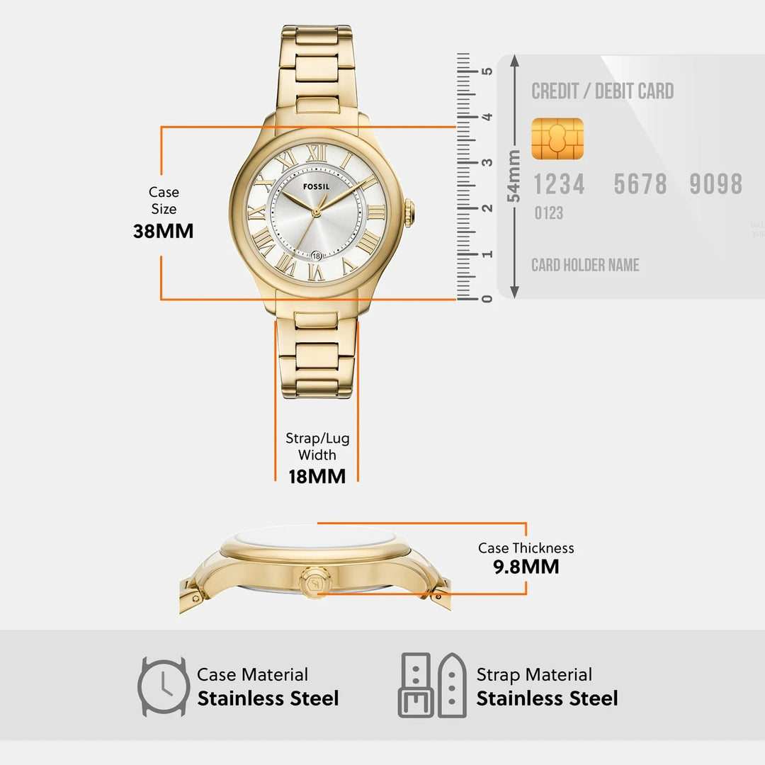 Fossil Gilmore ES5395 Silver Dial Gold-Tone Stainless Steel Women&