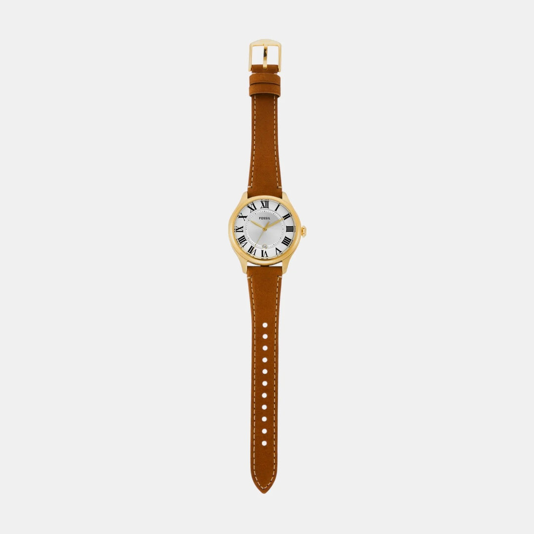 Fossil Gilmore ES5397 Silver Dial Brown Leather Strap Women&
