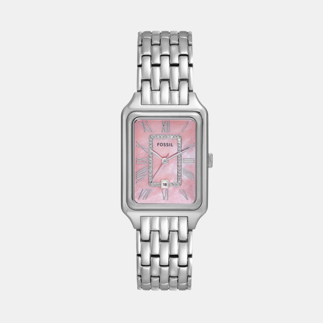 Fossil Raquel ES5401 Pink Mother of Pearl Dial Silver-Tone Stainless Steel Women&