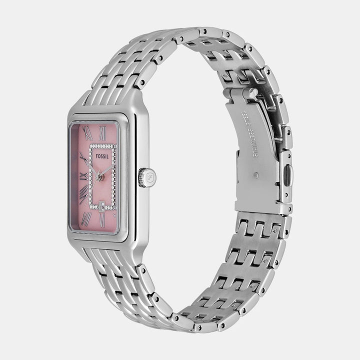 Fossil Raquel ES5401 Pink Mother of Pearl Dial Silver-Tone Stainless Steel Women&