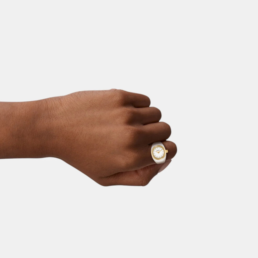Fossil ES5412 Gold-Tone White Dial Round Analog Ring Watch for Women