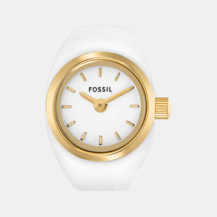 Fossil ES5412 Gold-Tone White Dial Round Analog Ring Watch for Women