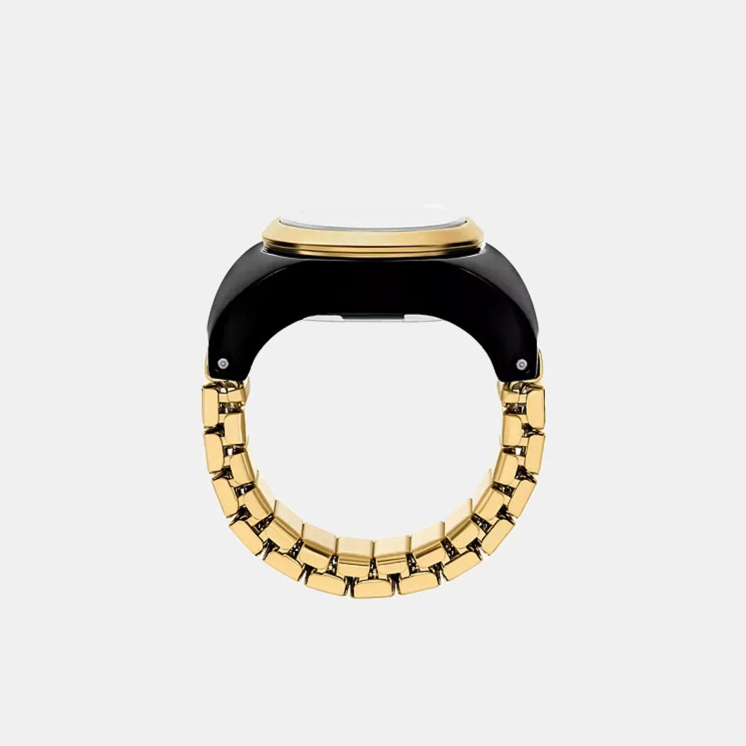 Fossil ES5413 Gold-Tone and Black Enamel Round Analog Ring Watch for Women
