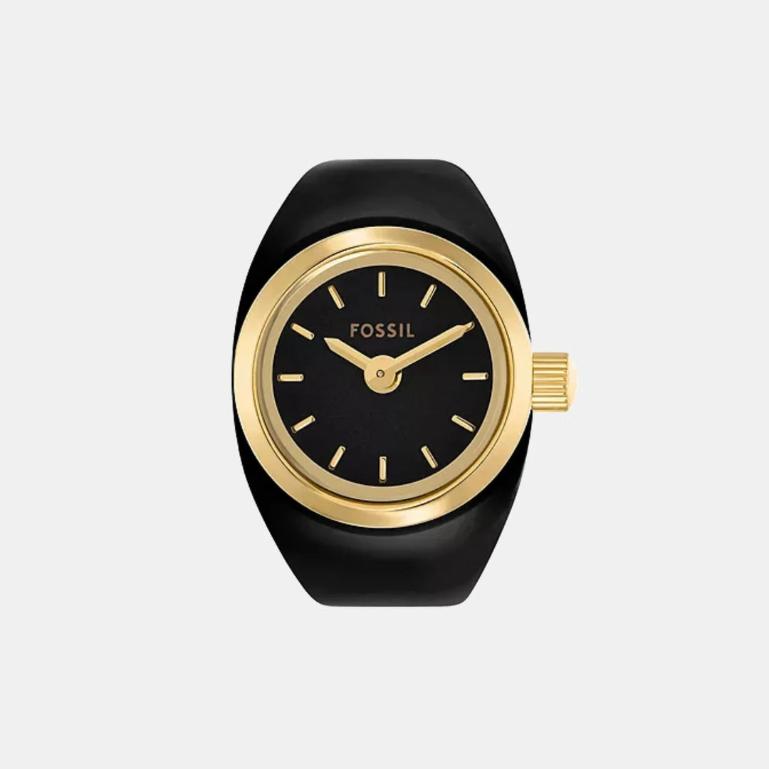 Fossil ES5413 Gold-Tone and Black Enamel Round Analog Ring Watch for Women