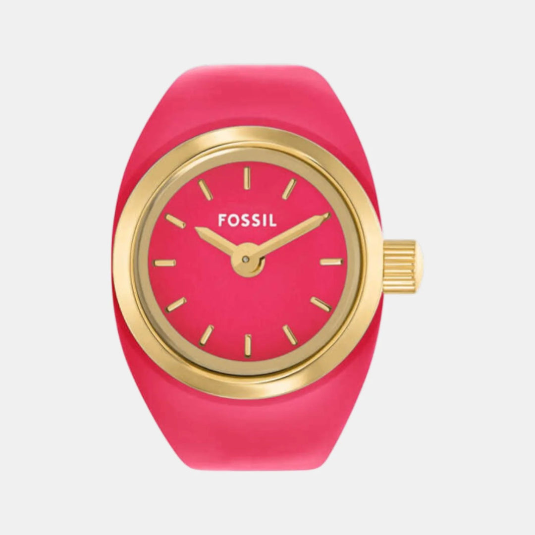 Fossil ES5414 Silver-Tone and White Enamel Round Analog Ring Watch for Women