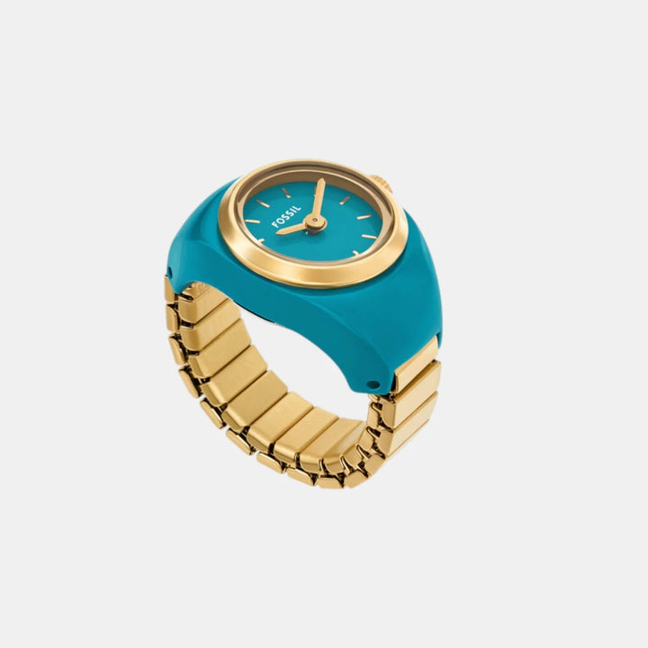 Fossil Raquel ES5415 Gold-Tone Rectangular Analog Ring Watch for Women