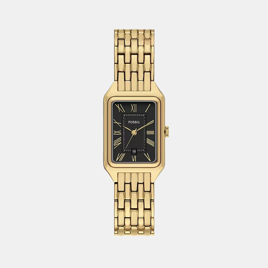 Fossil Raquel ES5434 Rectangular Black Dial Gold-Tone Stainless Steel Women&