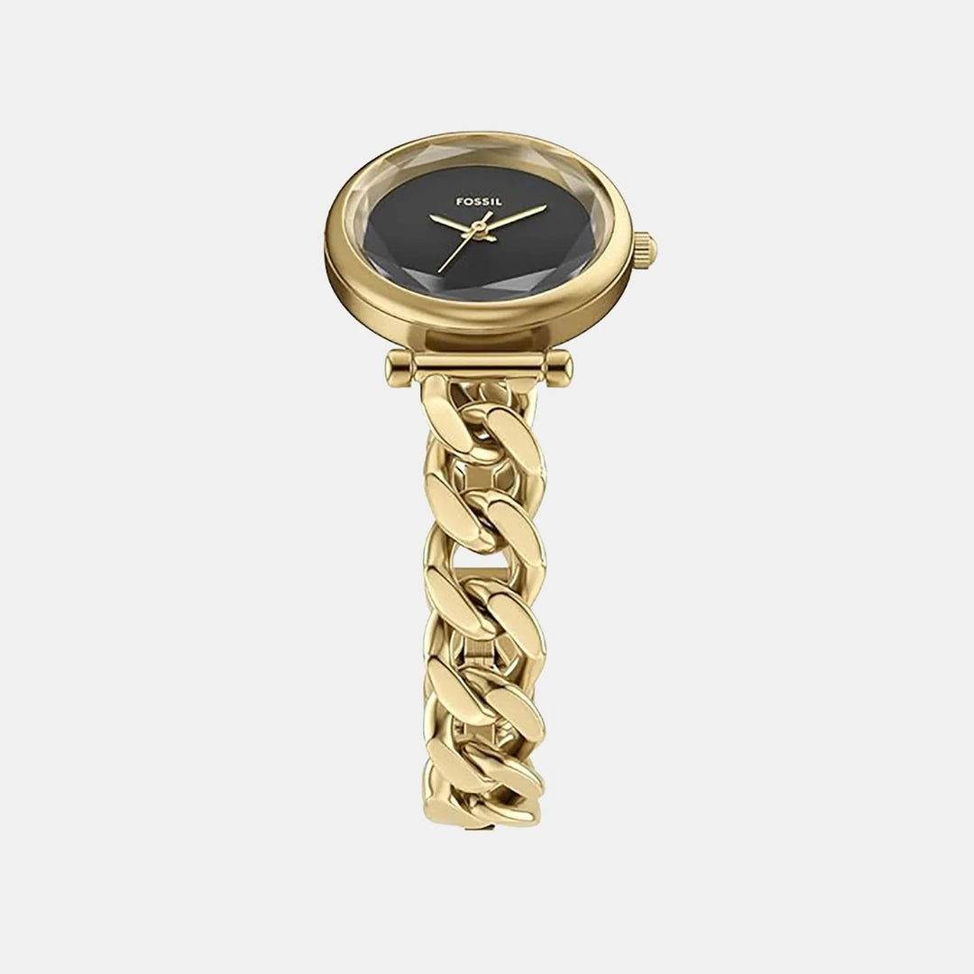 Fossil Carlie ES5440 Black Dial Gold-Tone Curb Chain Bracelet Women&