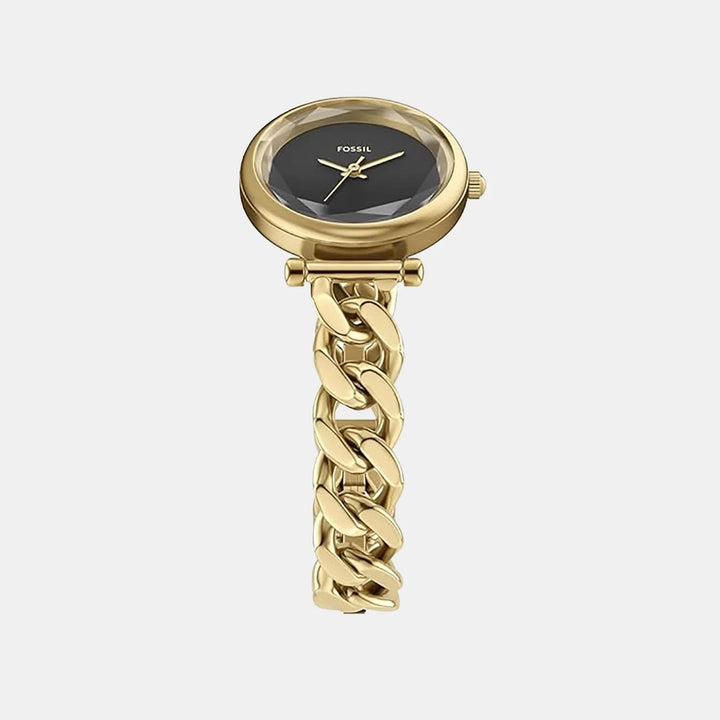 Fossil Carlie ES5440 Black Dial Gold-Tone Curb Chain Bracelet Women&