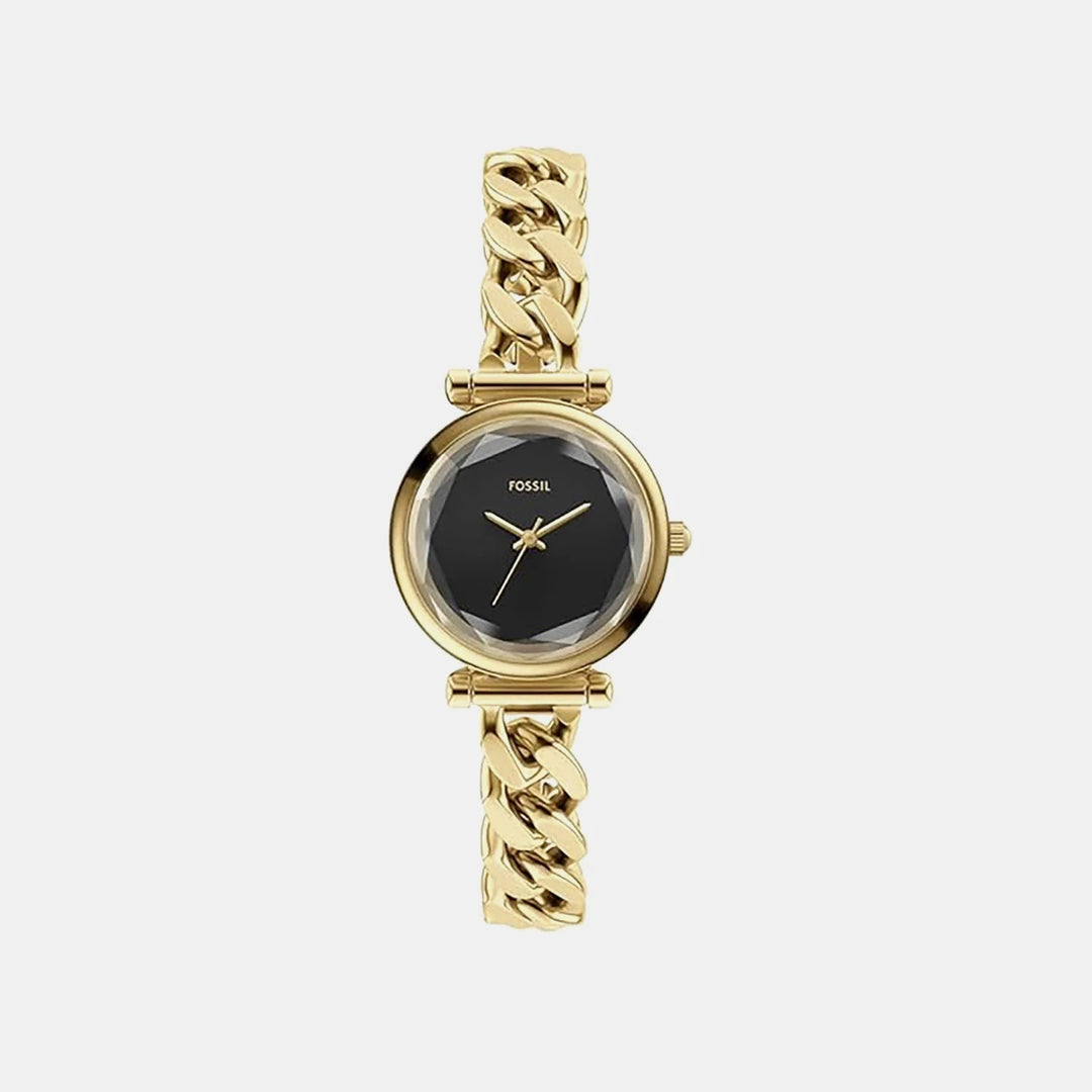 Fossil Carlie ES5440 Black Dial Gold-Tone Curb Chain Bracelet Women&