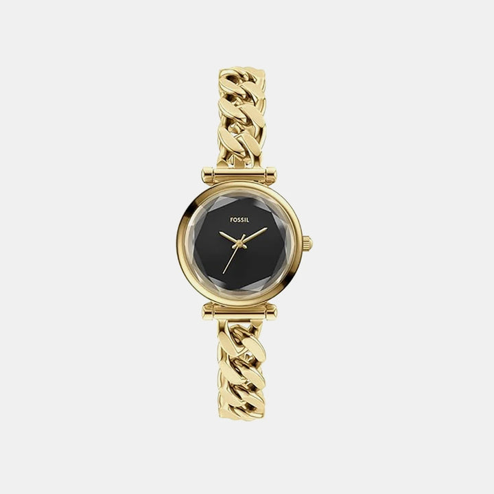 Fossil Carlie ES5440 Black Dial Gold-Tone Curb Chain Bracelet Women&