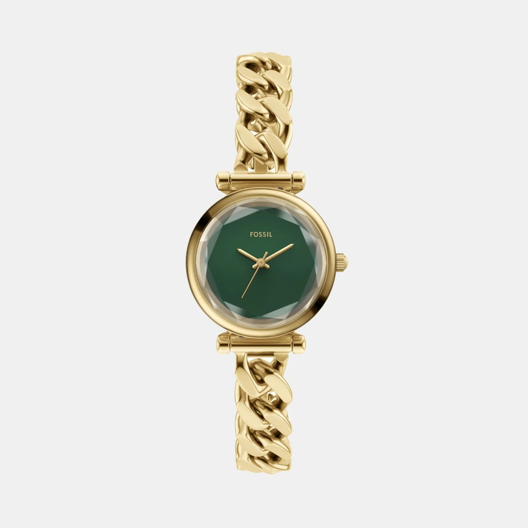 Fossil Carlie ES5441 Green Dial Gold-Tone Curb Chain Bracelet Women&