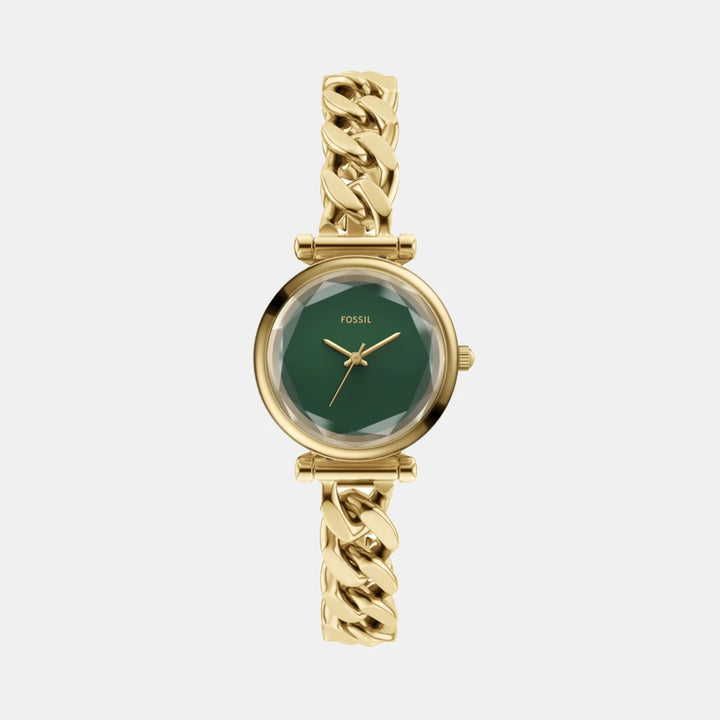 Fossil Carlie ES5441 Green Dial Gold-Tone Curb Chain Bracelet Women&