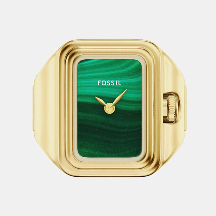 Fossil Raquel ES5448 Gold-Tone Rectangular Green Malachite Ring Watch
