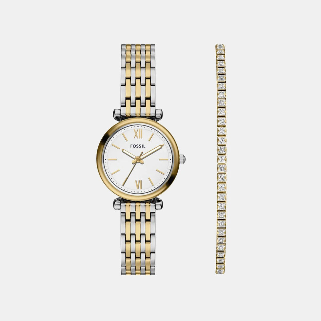 Fossil Carlie ES5450SET Two-Tone Watch and Curb Chain Bracelet Women&