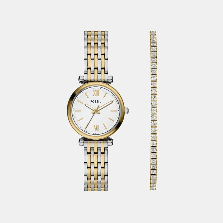 Fossil Carlie ES5450SET Two-Tone Watch and Curb Chain Bracelet Women&