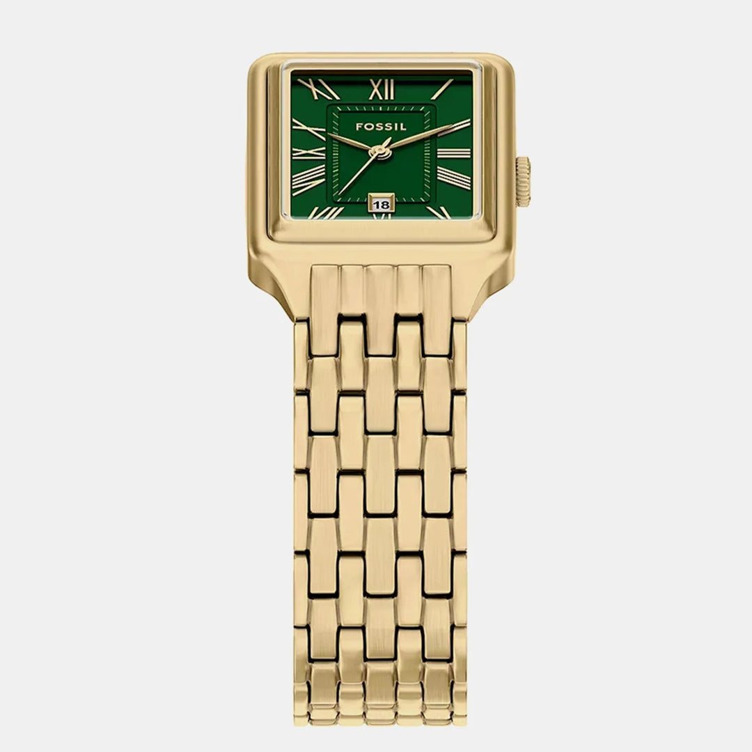 Fossil Raquel ES5452 Rectangular Green Dial Gold-Tone Stainless Steel Women&