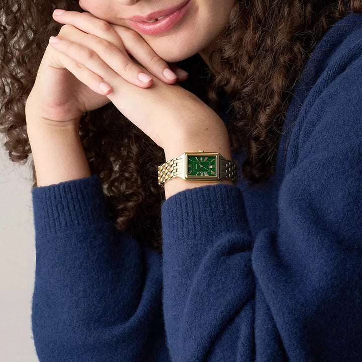 Fossil Raquel ES5452 Rectangular Green Dial Gold-Tone Stainless Steel Women&