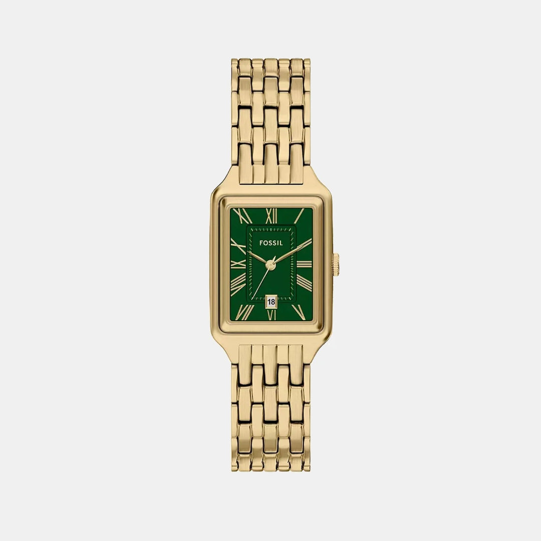 Fossil Raquel ES5452 Rectangular Green Dial Gold-Tone Stainless Steel Women&