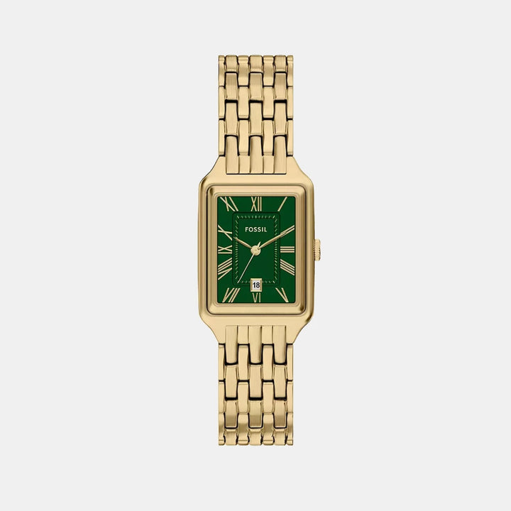 Fossil Raquel ES5452 Rectangular Green Dial Gold-Tone Stainless Steel Women&