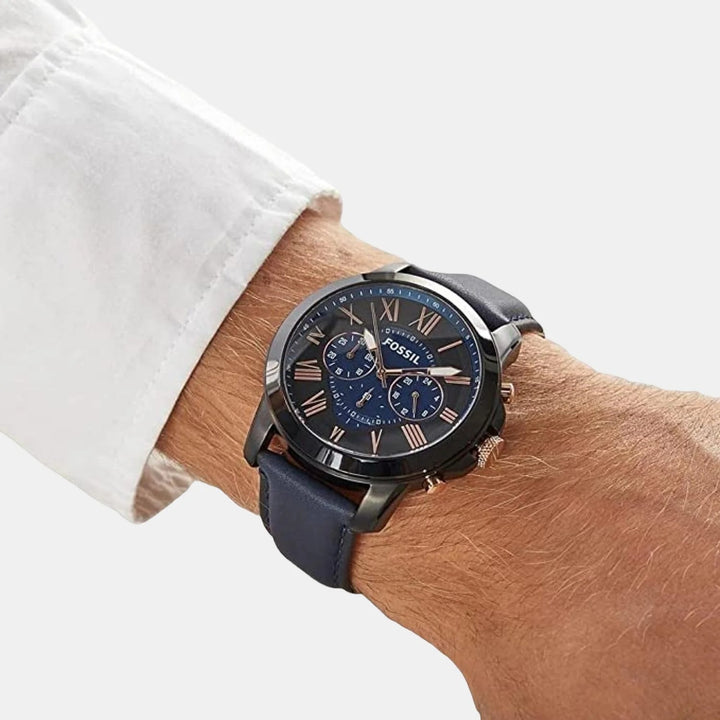 Fossil Grant FS5061 Chronograph Blue Dial Brown Leather Strap Men&