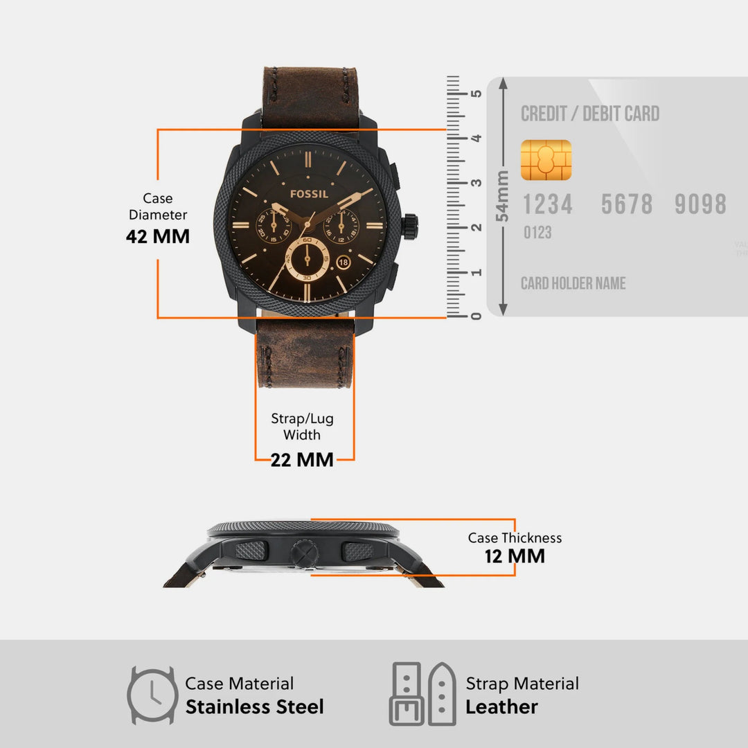 Fossil Machine FS5251SET Chronograph Watch and Brown Leather Bracelet Men&