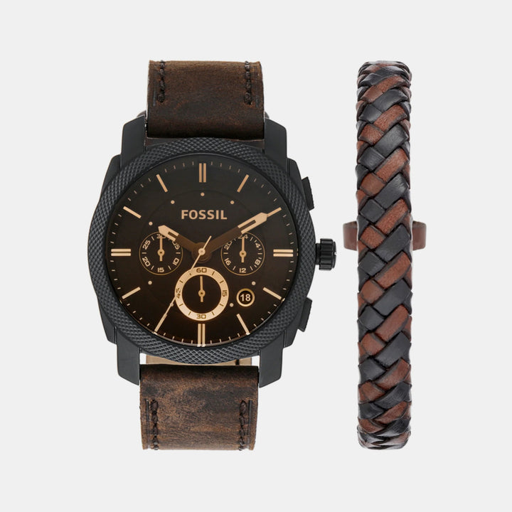 Fossil Machine FS5251SET Chronograph Watch and Brown Leather Bracelet Men&
