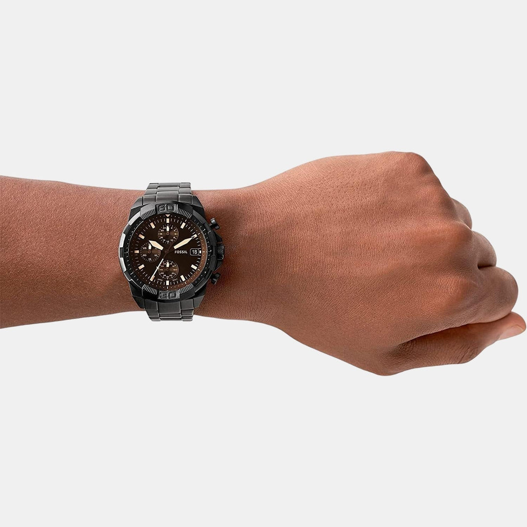 Fossil Everett FS5851 Chronograph Black Dial Silver-Tone Stainless Steel Men&