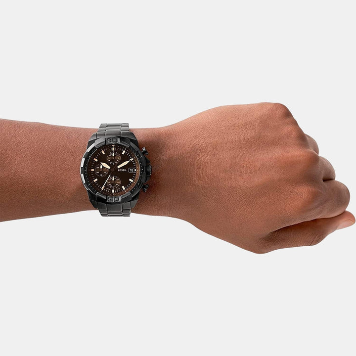 Fossil Everett FS5851 Chronograph Black Dial Silver-Tone Stainless Steel Men&