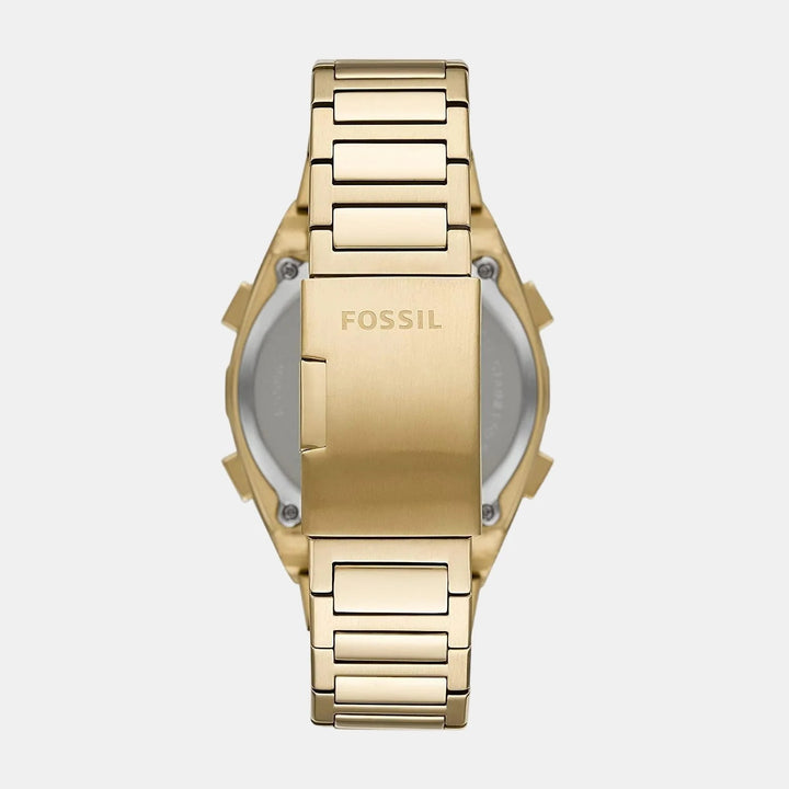 Fossil Everett Solar Digital FS5862 Rectangular Gold Dial Brown Leather Strap Men&
