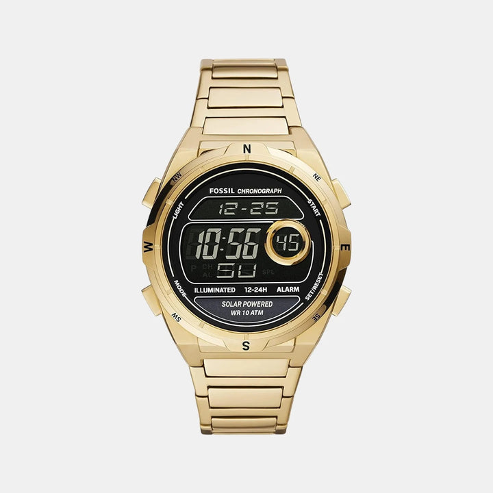 Fossil Everett Solar Digital FS5862 Rectangular Gold Dial Brown Leather Strap Men&
