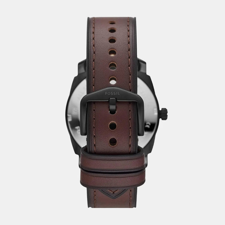 Fossil Machine FS5901 Black Textured Dial Brown Leather Strap Men&