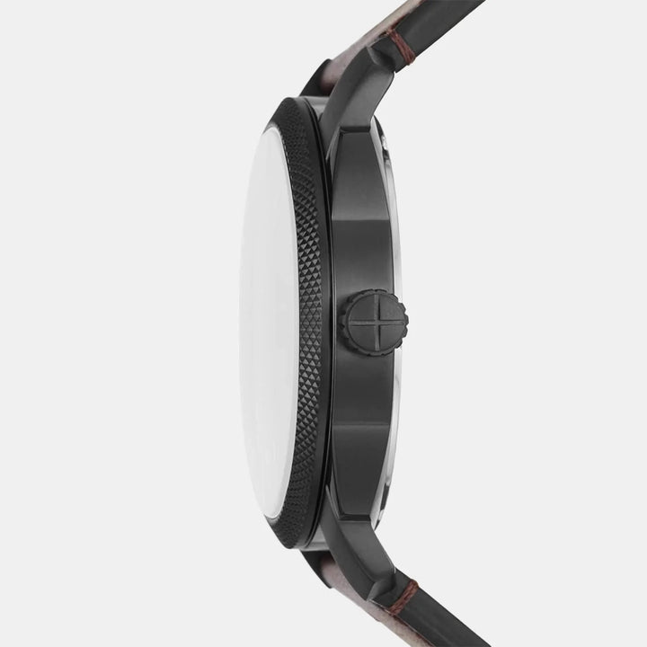 Fossil Machine FS5901 Black Textured Dial Brown Leather Strap Men&