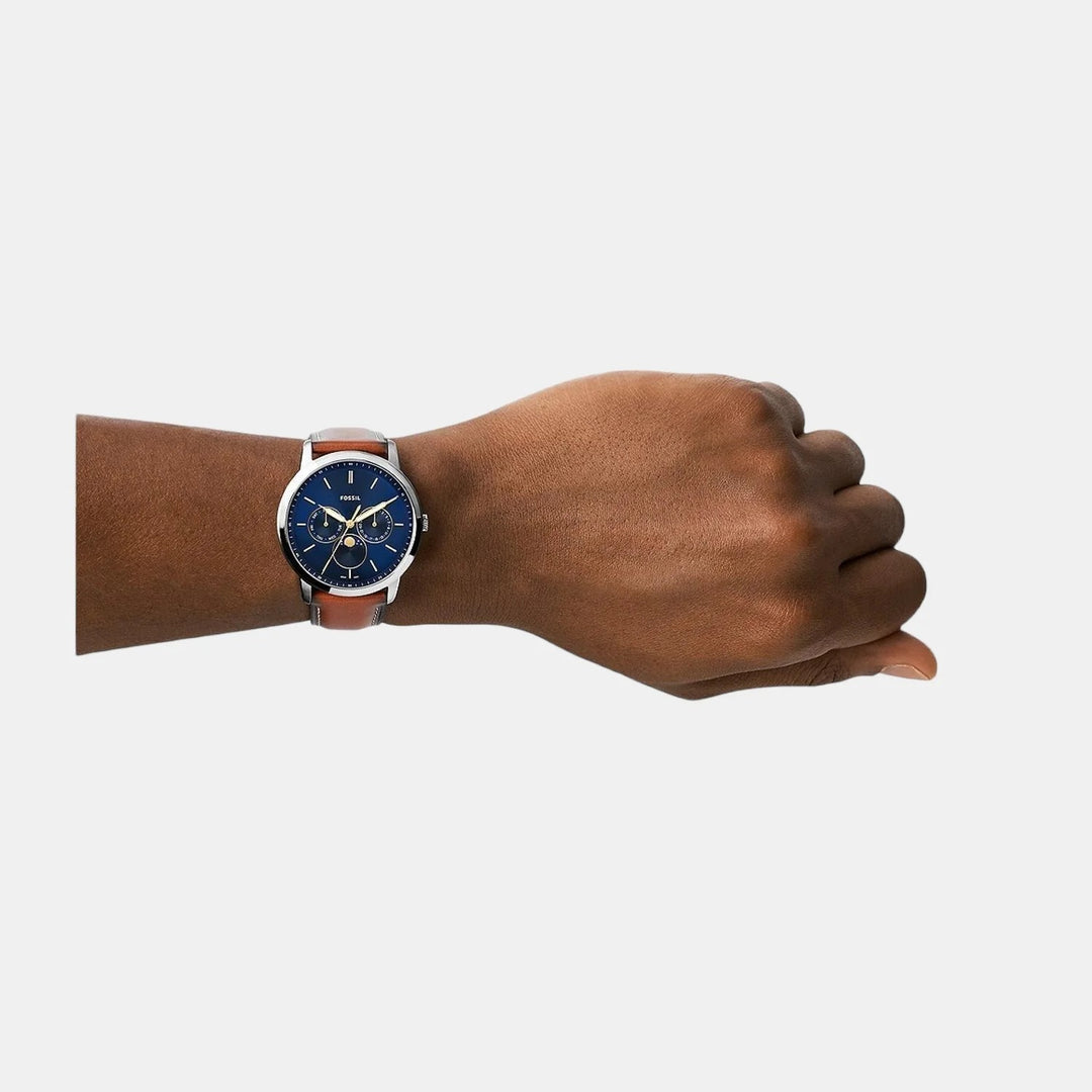 Fossil Machine FS5903 Blue Dial Brown Leather Strap Men&