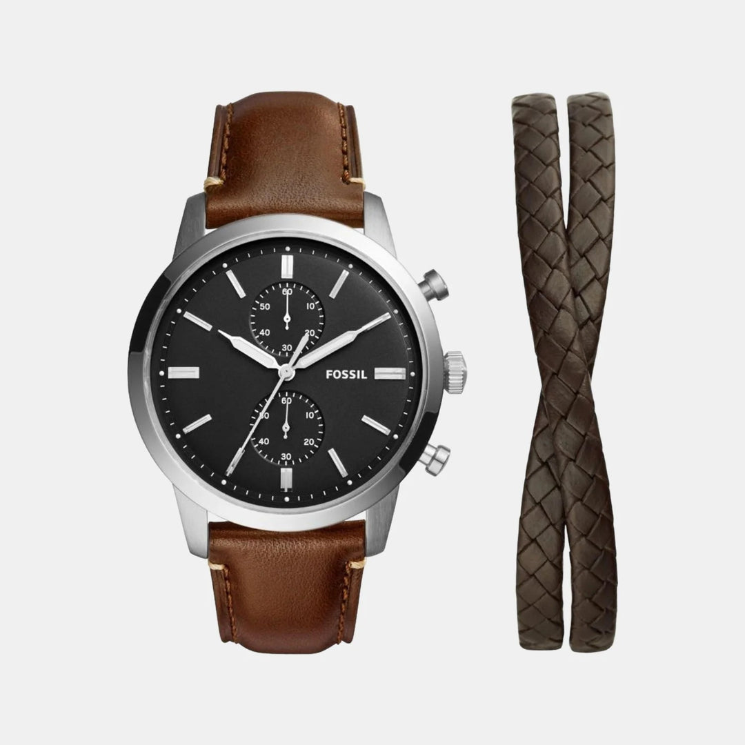 Fossil Neutra FS5967SET Chronograph Watch and Braided Leather Bracelet Men&