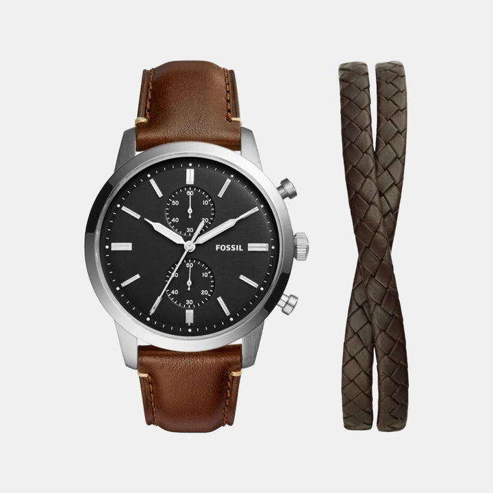 Fossil Neutra FS5967SET Chronograph Watch and Braided Leather Bracelet Men&