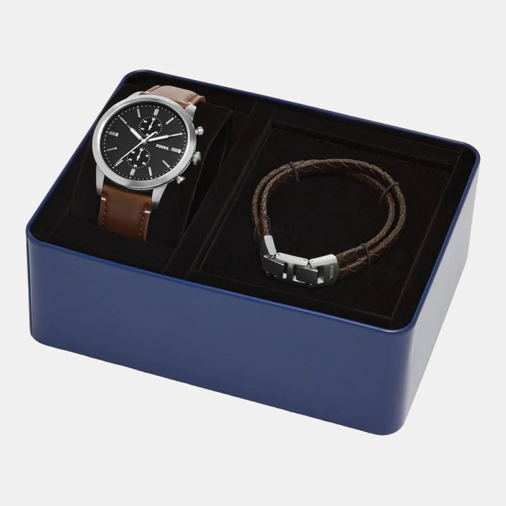 Fossil Neutra FS5967SET Chronograph Watch and Braided Leather Bracelet Men&