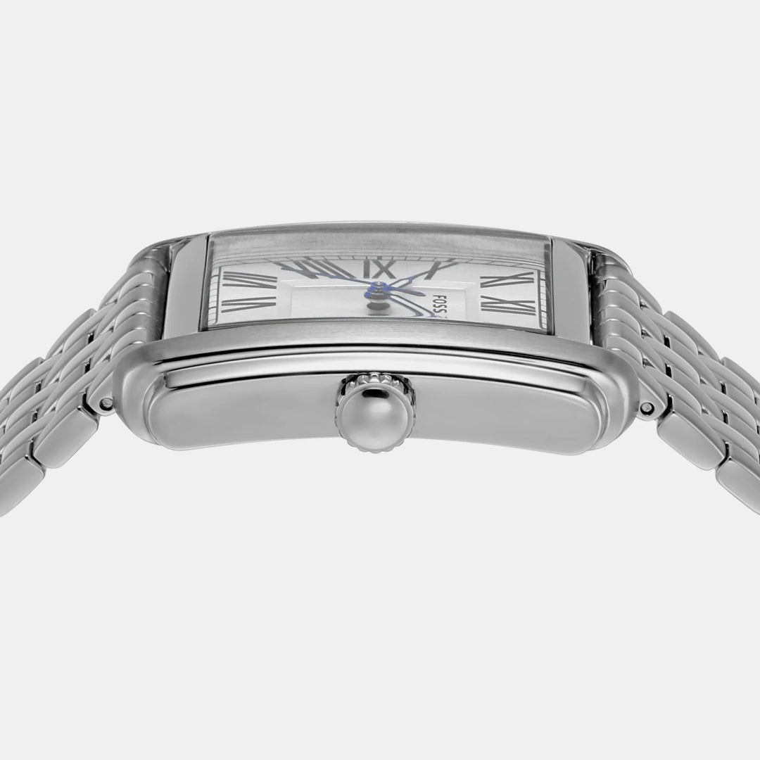 Fossil Carraway FS6008 Rectangular Silver Dial Silver-Tone Stainless Steel Men&